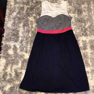 Pixley white, grey pink and navy dress